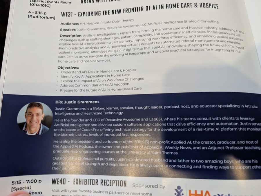 Conference program for a session on AI in home care and hospice