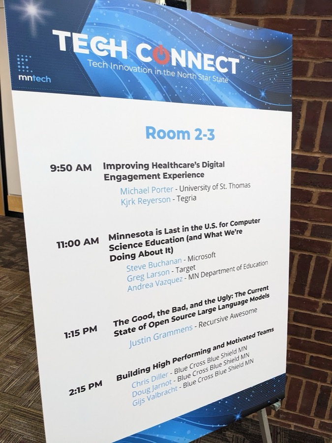 Tech Connect session schedule listing Justin Grammens of Recursive Awesome